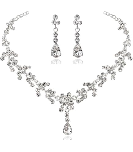 Ensemble Collier Boucles D'Oreilles Fleur Cristal Rose Bleue - Bijoux Mariée Élégants