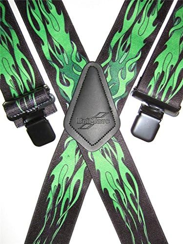 MENS BRACES GREEN FLAMES DESIGN HEAVY DUTY 2" 50mm WIDE FASHION BRACES FROM M.K.TOOLS