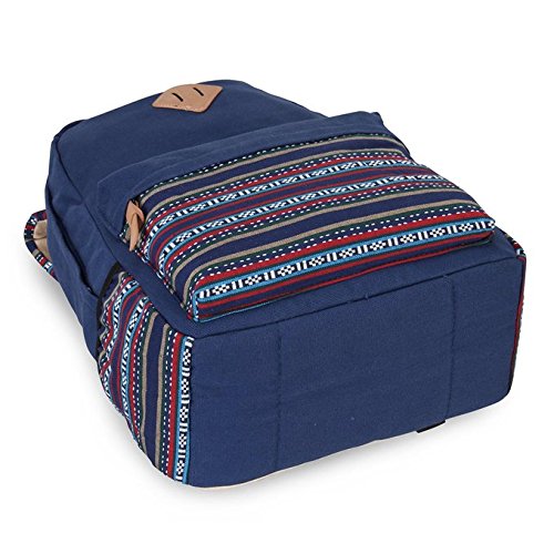 Evay 14 Zoll Notebook Laptop Canvas Bunt Streifen Rucksack f  r Damen Vintage Universit  t Wasserdicht Schulrucks  cke Laptoprucksack