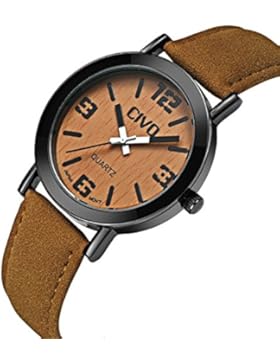 CIVO Herren Damen Echtes Holz Maserung Gesicht Uhren Unisex Wasserdicht Braun Leder Uhrband Geschäfts Beiläufig...