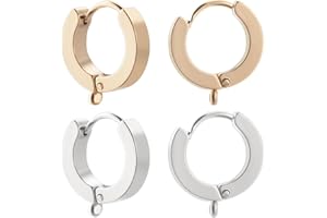 Beebeecraft 1 Box 16Pcs Round Leverback Hooks Stainless Steel Huggie Hoop Earrings Leverback Earrings Findings French Ear Wire with Loop for Jewellery Making DIY Crafts