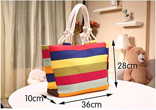 Sommer Leinwand Shopper Gestreift Regenbogen Candy Prints Strand Handtasche - 2