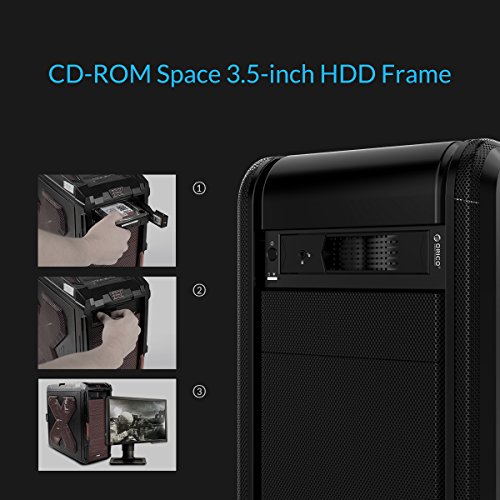 ORICO 3,5″ auf 5,25″ Wechselrahmen, Einbaurahmen für 3,5″ Festplatten Interne SATA HDD, 5,25″ Laufwerksschacht Adapter für Desktop-PC Computer CD-/DVD-ROM, Rostfreier Stahl - 2