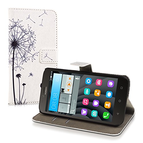 kwmobile HÃ¼lle fÃ¼r Huawei Y625 - Wallet Case Handy SchutzhÃ¼lle Kunstleder - Handycover KlapphÃ¼lle mit Kartenfach und StÃ¤nder Pusteblume Love Design Schwarz WeiÃŸ
