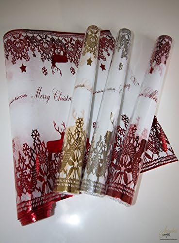 CHRISTMAS FOIL REINDEER TABLE RUNNER-SILVER- 38 CM X 3 MTS