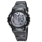 OHSEN Kinder Digital LED Anzeige Wasserdicht Chronograph Armbanduhr/Stoppuhr mit Kautschukband OHSEN01 - Schwarz