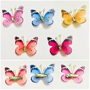 Naira Handmade 3D Butterfly Hair Clip with Pearl and Crystal D?cor for Women Girl and Infant (Double Layer Style) Multicolor 5 Pcs