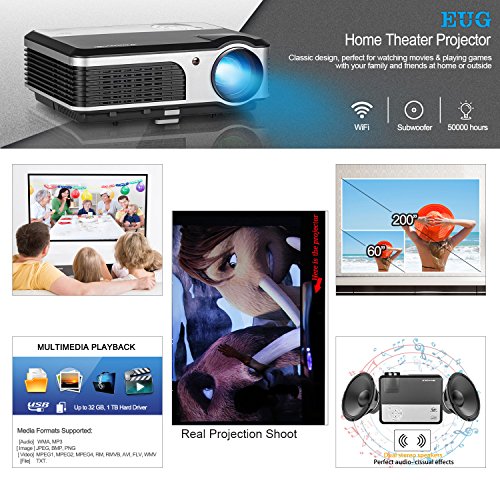Video Gaming Projector Portable LED LCD Home Theater Proyector 1080P Support with USB HDMI Port Home Cinema TV Entertainment Projectors for PC Laptop DVD Blu Ray Player