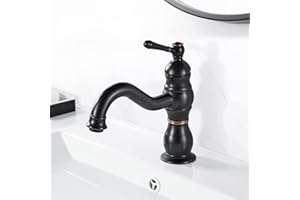 kisimixer Grifo Lavabo Negro Vintage, Puede Girar 360 ° Grifo Monomando Lavabo Negro, Solo Agujero Grifo de Lavabo Baño Latón con Aireador, Agua Fria y Caliente Disponible