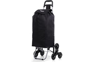 Hoppa Lightweight Stair Climber Shopping Trolley 6-Wheel 2024 Model Folding Large 47L Capacity Collapsible Shopping Cart Bag, 95cm, 2kg, Push/Pull With 1 Year Guarantee (Black)