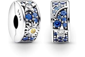 TOFBS 2 PCS Women's Charms for Bracelets Necklaces 925 Sterling Silver Sun Moon Star Clip Spacer Stopper Charm Cubic Zirconia Pendant Bead Jewelry Birthday Gifts for Girls Mum Wife