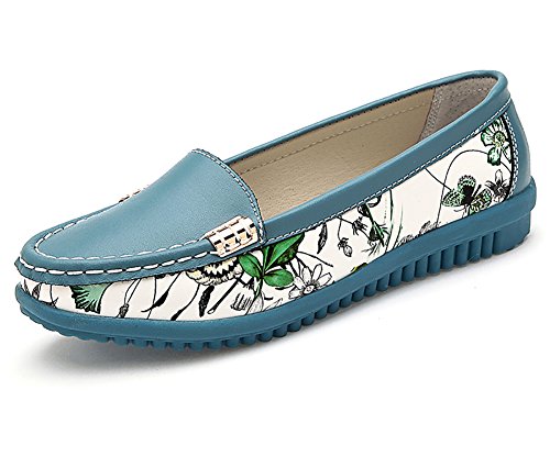 Verocara Women's Leather Flats Boat Shoes Casual Shoes Driving Loafers Blue 5.5 UK