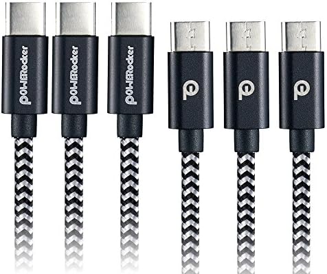 [3 Pack]USB-C Cable, POWERocker 5FT(1.5M) Type-C to Type-C 2.0 USB Cable Nylon Braided Silver for Nintendo Switch, Nokia N1, LG G5, HTC 10, Huawei Silver