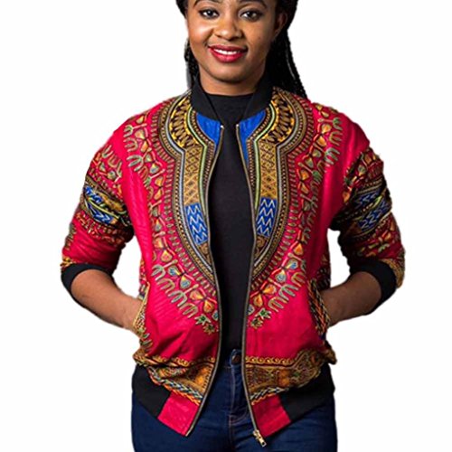 Women Casual Coat, Bsyte Dashiki Long Sleeve African Print Short Jacket (M, Hot Pink)