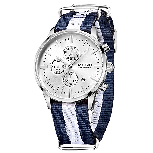 MEGIR Herren Uhren Casual Leinwand Canvas Quarz-analoge Uhr Armbanduhr Chronograph