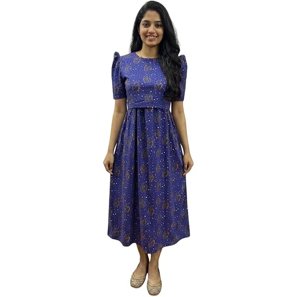 Buy Women's Zipless Cotton Maternity Feeding Dress (Ankle Length) | Pregnancy Dress | Feeding Gown without Zip | Nursing wear