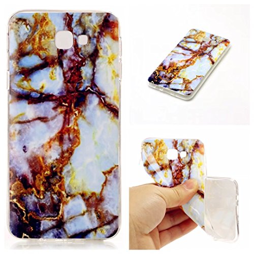 Samsung Galaxy J5 Prime Hülle,JIEJIEWYD TPU Silikon Elegant Slim Cover Case Leichte kratzfeste stoßdämpfende Muster Hülle für Samsung Galaxy J5 Prime /Samsung Galaxy On5 2016 - Marmor Serie Blau Gold