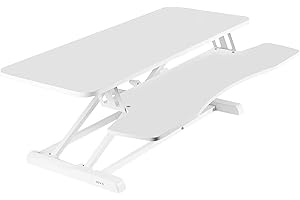 VIVO DESK-V036KW - Convertitore da scrivania da 91 cm, serie K, regolabile in altezza, con doppio monitor e postazione di lavoro per laptop con ampio vassoio per tastiera, colore: bianco