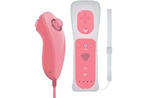 AMEEGO GN-009RN Unique Design Wireless Remote Controller & Nunchuck Controller with Silicon Case and Wrist Strap for Nintendo Wii & Wii U & Mini Wii - Hot Pink