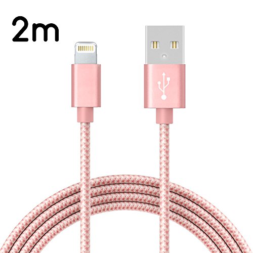 TheSmartGuard - Lightning Kabel / Datenkabel / Ladekabel [2.1 A] für Apple iPhone 7, 7 Plus, 6, 6s, 6 Plus, 6s Plus, SE, 5s, 5, 5C sowie alle iPad mit Lightning Anschluss | Nylon Ummantelt | Farbe: Rose | Länge: 2 Meter / 2m