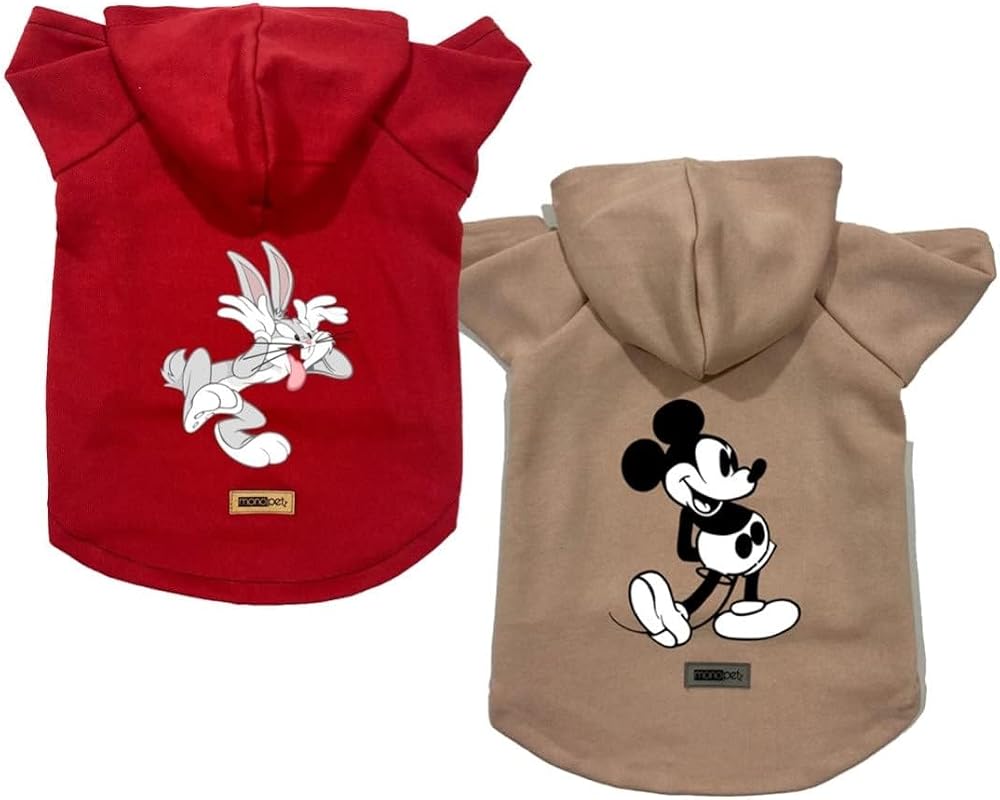 monopetz Kapişonlu Polar Sweatshirt Köpek Ve Kedi Kıyafeti & Elbisesi - Buggs & Mickey 2'li Fırsat Paketi L Beden