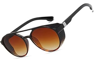 PINKLADY Steampunk Side Mesh Round Circle Retro Vintage Punk Men Sunglasses Goggle Shade