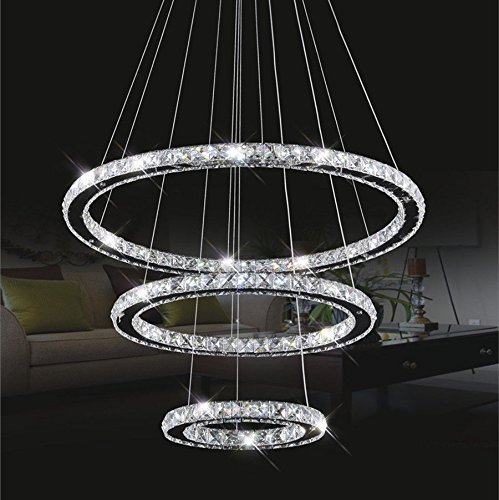 cristallo plafoniera, ciondolo luce LED 30 * 50 * 70 centimetri 3 anelli di cristallo cromo freddo Un bianco +