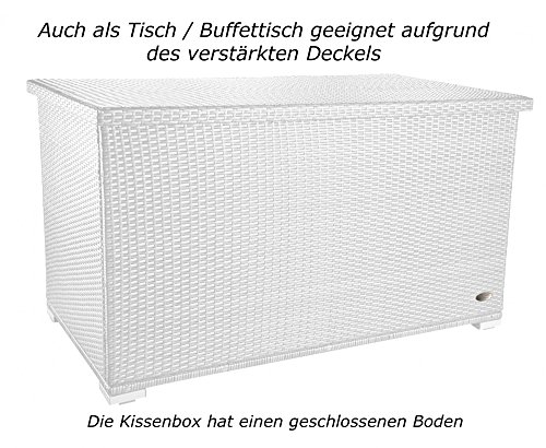 PREMIUM „Venezia“ 950 L XXL Kissenbox (es regnet nicht rein) L 146 cm x B 83 cm x H 80 cm ideal als Buffet Tisch nutzbar mit 2 x Gasdruckstoßdämpfer und eingebauter Tischplatte Farbe: Weiss - 4
