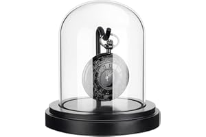 PH PandaHall 4.5x4.3 inch Pocket Watch Display Case Watch Glass Display Dome Cloche, Black Dome Cloche Wooden Base with Metal Hook for Pocket Watch Medals Collectibles Photos Ornaments