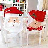 Eleery 2er Weihnachtsmann Red Hat Stuhlhussen set Deko für Weihnachtsfest Ferien Stuhl Weihnachten Cap Sets Stuhlabdeckung Tisch Weihnachtsdekoration (Frohes Weihnachten)