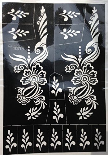 HENNA TATTOO STENCILS s315 Large Sheet Indian Mehndi Stencills - single use - suitable for Henna Tattoo Glitter Tattoo and Airbrush Tattoo