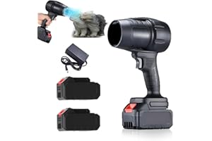 WRQIOO Battery Leaf Blower Cordless with 2 x 21V Batteries, 25000 RPM Motor & 3 Speeds Adjustable Hand Held Blower, Portable Turbo Jet Blo-wer, Car Bl-ower for Patio, Blowing Leaves, Drying, Camping