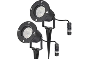 EDO Lot de 2 Spot Extérieur avec Piquet GU10 HORTUS Noir IP65 avec 2x Connecteur de Câble Étanche IP68 0,5-2,5 mm², Ø6,5-11 mm - Spot de Jardin à Encastrer, Lampe Exterieur pour Jardin, Chemin