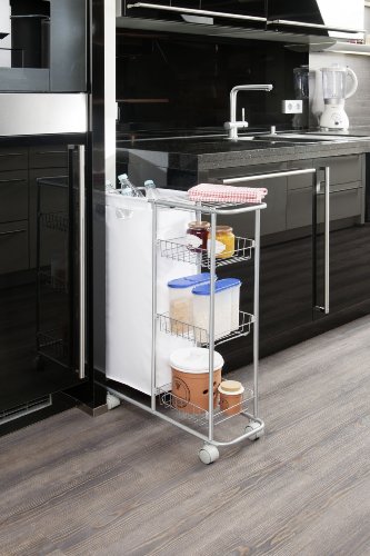 WENKO 12100100 Sammelwagen Slim – 3 Etagen, abnehmbarer Sack, Fassungsvermögen 28 L, pulverbeschichtetes Metall, 20 x 58 x 80 cm, Grau - 11