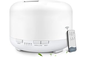 LONID Diffusor für ätherische öle,500ml Ultraschall Luftbefeuchter Aroma Diffuser,4-Timer,14-Farben,Das Schlafzimmer,Baby,Spa,Aromatherapie, Ohne PBA, Automatisch(weiß)