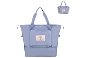 ENOH Faltbare Reisetasche mit großer Kapazität Wochenende Übernachtung Tasche Sporttasche Damen Wasserdicht Reisetasche Umhänge Handtasche, für Sport, Fitnessstudio, Reise, Strand, Einkauf (Hellblau)