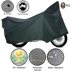 FCS Heavy Duty All Weather, Water, Sunlight, UV Resistant Protective Bike Body Cover for Enfield Bullet Standard 350 | Material- Polyester Canvas Tarpaulin | Colour - Army Sea Green