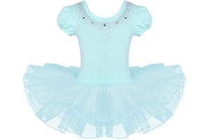 Freebily Vestito Danza Classica Bambina Cotone Maniche Corte con Strass Tutu da Ballerina Balletto Dancewear Body Ginnastica Artistica Principessa Abito da Ballo
