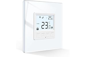 CNBINGO Termostat do ogrzewania podłogowego, termostat pokojowy, cyfrowy podtynkowy do kotła na wodę, termostat, ogrzewanie, termostat ścienny ze szklaną ramą, biały