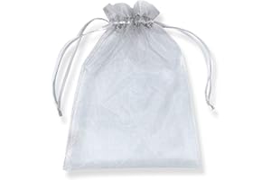 PLECUPE 100 Pezzi Sacchetti Confetti,Sacchetti Organza 20x30 cm Sacchetti Regalo in organza con Coulisse per Matrimonio,Natale,Bomboniere,Compleanno,Caramella, Gioielli, Festa, Battesimo-Grigio