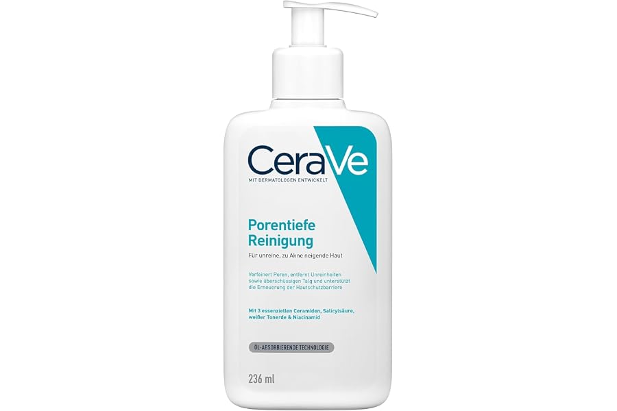 CeraVe Porentiefe Reinigung Waschgel für das Gesicht gegen Pickel, 236 ml | Für unreine Haut. Befreit Poren mit Salicylsäure & Tonerde. Dermatologisch getestet, Ohne Parfum