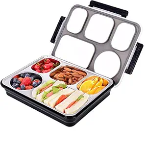 Srxes Stainless Steel Lunch Boxes , Lunch Boxes, Lunch Box for Kids to School, Lunch Box for Office Men Steel, Tiffin Boxes, Tiffin Boxes for Kids (Black)