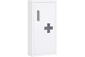 ‎KLEANKIN kleankin Medicine Cabinet, First Aid Cabinet, Apothecary Cabinet with 3 Inner Compartments, Medicine Cabinet with Magnetic Closure, Medicine Cabinet with Handle, Steel, White, 30 x 12 x 60 cm