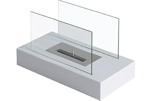 HOMCOM Camino a Bioetanolo da Tavolo 830 W Bruciatori senza Residui Inodore In Acciaio Inox con Vetro 35x18x21 cm Bianco
