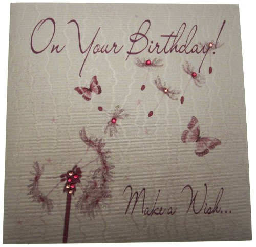 WHITE COTTON CARDSWHITE COTTON CARDS On Your Birthday Make a Wish Handmade Card, WB140,16cm x 16cm