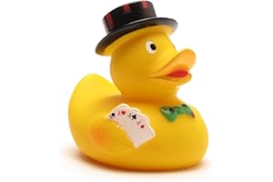 DUCKSHOP I Badeente Casino I piszcząca kaczka I L: 7,5 cm I w zestawie brelok do kluczy z piszczącą kaczką w zestawie I prezent dla graczy I prezent dla kolekcjonerów