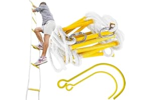ISOP Échelle de Secours à 2 étages pour Maisons de 8 m | Échelle de Corde de Sauvetage Ignifuge avec Crochets | Échelle de Secours pour fenêtres de troisième étage | Capacité de Poids jusqu'à 700 KG
