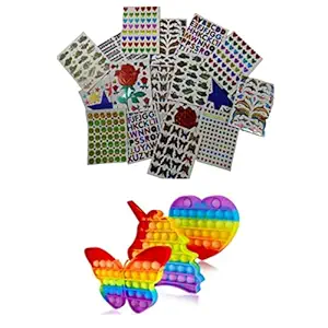 IMTION 2 in 1 ( 8 Pcs BIP Sticker Any desine + Pop Fidget Toy for Kids Playing ) Birthday Return Gift