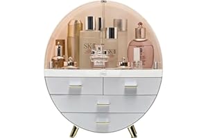 Neo 3 Drawer Round Desktop Cosmetic Makeup Display Storage Box Organiser Cabinet (Off White)
