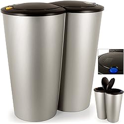 Deuba Poubelle Double Compartiment - 2x25 litres - Bouton-Poussoir Automatique 50x53cm